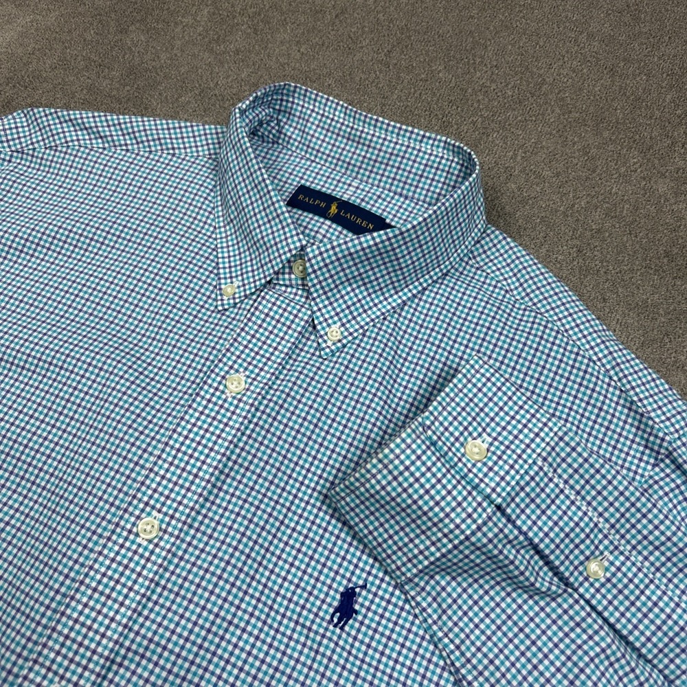 Ralph Lauren Shirt Mens XL Long Sleeve Button Down Blue Purple Check Pony Cotton